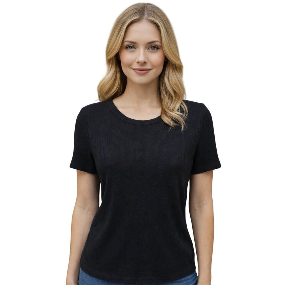Lucky brand minimalist ribbed black super stretch basic t short sleeve L juniors